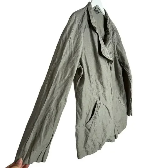 Eileen Fisher Beige Metallic Rumpled Cotton Blend Lightweight Jacket Size 1X - Picture 5 of 11